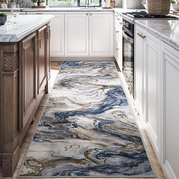 2x8 Runner Rug for Hallways Kitchen Modern Abstract Washable Runner Rug Soft Non Slip Marble Carpet Runner for Laundry Entryway Bedroom Bathroom