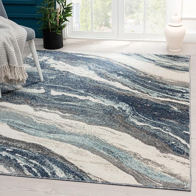 LUXE WEAVERS Lagos Collection 7983 Blue 6x9 Art Deco Area Rug