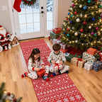 Lahome Christmas Runner Rug 2x8 for Hallway Red Non Slip Washable Runners for Kitchen Low Pile Carpet Moroccan Snowflake Throw Rug for Kitchen Entryway Laundry Narrow Space Xmas Holiday Decor