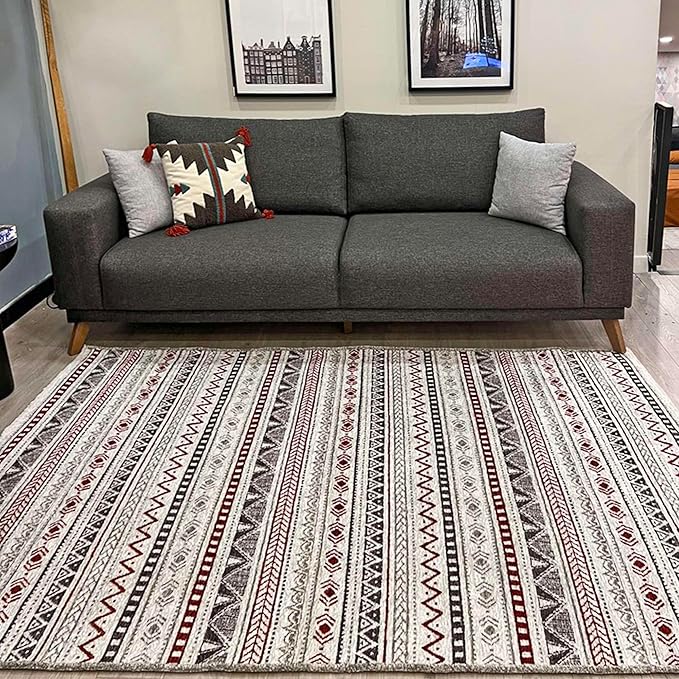 Alfa Rich 3x5 Red Burgundy White Gray Washable Area Rugs for Living Room Bedroom Kitchen Runner