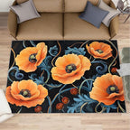 3x6 Poppy Bedroom Rug Under Bed - Retro Florals Art Kids Room Rugs, Rustic Flowers Art Bedroom Runner Rug Soft Washable for Living Room Kitchen