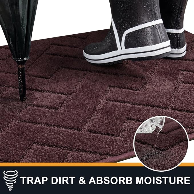 PURRUGS Dirt Trapping Door Mat 32" x 70", Non-Slip Machine Washable Entry Rug, Shoe Scraper, Dog Doormat, Super Absorbent Welcome Mat for Front & Back Door, Muddy Wet Shoes & Paws, Burgundy Red