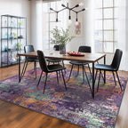 Washable Area Rugs 7'x9' Non-Slip Modern Abstract Soft for Living Room Entryway Bedroom Nursery, Print Pattern, Purple Orange Blue Green Rust Red Colorful