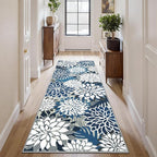 2x6 Washable Runner Rug for Hallway Tropical Botanical Modern Floral Chenille Kitchen Rugs Low Pile Non Slip Carpet for Patio, Bedroom, Laundry, Blue