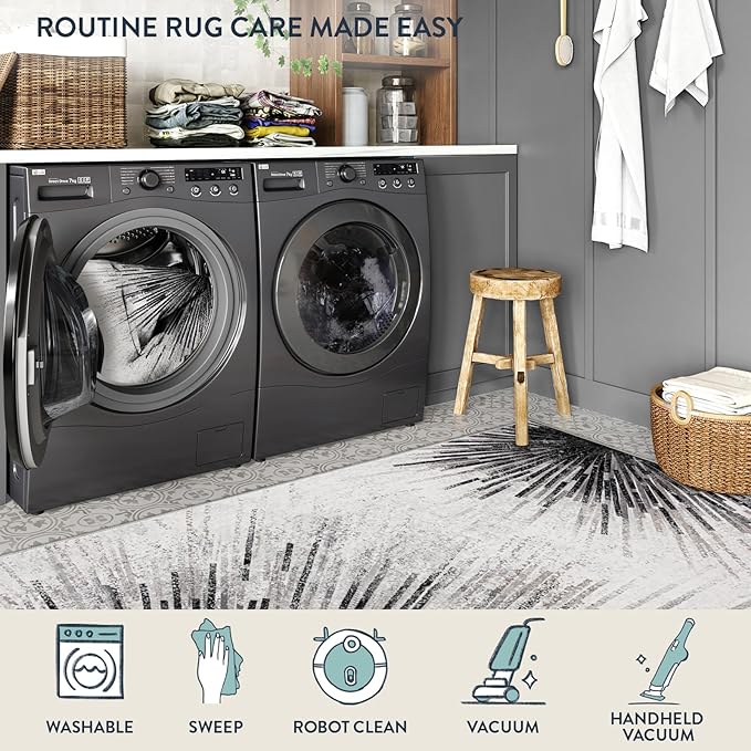 Lahome Modern Black Large Rugs for Living Room - Machine Washable 6x9 Area Rugs Non-Slip Throw Stain Resistant Rugs for Dining Room, Abstract Print Soft Low-Profile Indoor Rug for Bedroom Office
