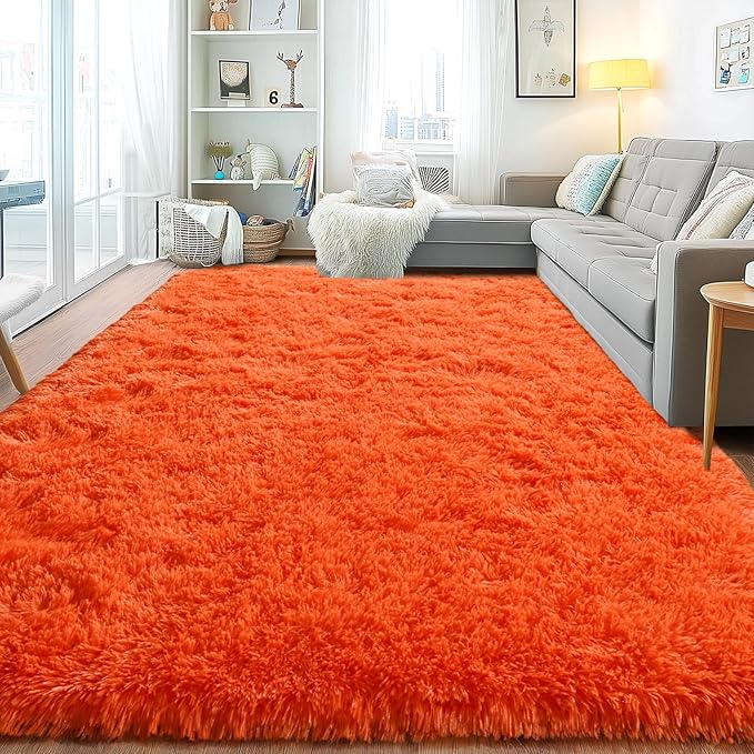 Area Rugs for Living Room, Soft Shaggy Carpets for Living Room, Fuzzy Rugs for Kids' Room, Perfect Decor for Modern Home Orange 4x6 Feet