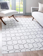 Rugs.com Lattice Trellis Collection Rug – 7' x 10' White Low-Pile Rug Perfect for Living Rooms, Large Dining Rooms, Open Floorplans