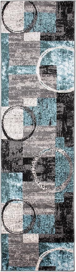 Rugshop Contemporary Circle Design Runner Rug, Non-Shedding Carpet for Hallway, Kitchen, or Foyer, Gray, 2'7" x 8'