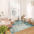 Lahome Modern Abstract Area Rugs 3x5 Washable Rug, Throw Rugs for Entryway Low Pile Anti Slip, Stain Resistance Accent Carpet for Bedroom Kitchen Bathroom Laundry Front Door, Blue/Grey