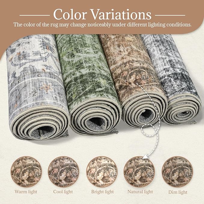 8x10 Washable Area Rugs Ultral Soft Non-Slip Stain Resistant Vintage Boho Large Carpet for High-Traffic Living Room & Dining Room