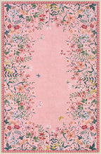 Wonnitar Washable Rug 6x9, Pink Botanical Area Rug for Girls Bedroom, Non-Slip Soft Nursery Kids Room Floral Rug Thin Throw Carpet for Dorm Living Room Decor (Pink,6'x9')