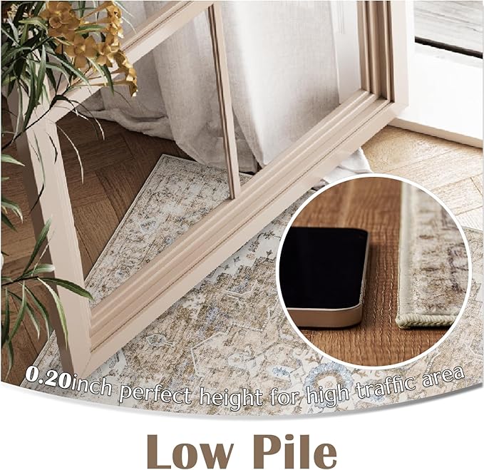 jinchan Kelda Area Rug 8x10 Washable Living Room Rug Vintage Soft Indoor Large Floor Cover Retro Distressed Mat Accent Lightweight Non-Slip Thin Carpet for Kitchen Bathroom Bedroom Brick Red