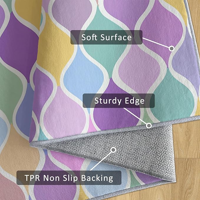 Washable 3x5 Abstract Wave Rug Living Room, Modern Geometric Colorful Design Area Rugs for Bedroom, Abstract Wave Home Decor Carpet, Low Pile, Non Slip, Kids & Pet Friendly (N4162)