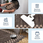 GarveeHome Scalloped Washable Rug 9x12 Area Rug for Living Room Modern Border Large Bedroom Throw Carpet with Rubber Backing Stain Resistant Boho Rug for Dining Room Home Decor Office, Brown