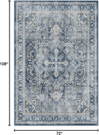 RUGGABLE Washable Vintage Area Rug – Kamran Admiral Blue 6x9, Stain-Resistant, Non-Slip – Medium Machine Washable Rugs for Living Room, Bedroom, Hallway, Entryway & Office–with Standard Pad