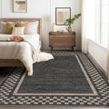 GarveeHome 4x6 Rug Small Washable Living Room Rug Modern Bordered Area Rugs with Rubber Backing Soft Non Slip Low Pile Dining Room Throw Carpet Checkered Geometric Mats for Bedroom Kitchen, Black