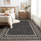 GarveeHome Modern Bordered 9x12 Area Rugs for Living Room Bedroom Soft Washable Large Bedroom Throw Carpet Non Slip Checkered Geometric Rugs for Dining Room Home Decor Office, Black