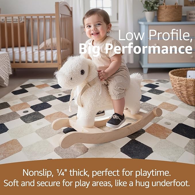 jinchan Macy Area Rug 3x5 Kids Washable Indoor Non-Slip Black and White Modern Soft Rug Elementary School Classroom Diamond Carpet for Nursery Playroom Daycare Bedroom Living Room Marble on Cream