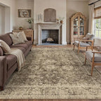 10x12 Brown Vintage Area Rug for Living Room Bedroom Large Distressed Rustic Carpet Non-Slip Low Pile Lightweight Vacuumable Soft Washable Throw Rug for Indoor Dining Room