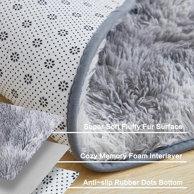 Andency 6x9 Area Rugs, Large Shag Fluffy Soft Shaggy Rugs for Living Room Bedroom, Non-Slip Tie-Dyed Light Grey Thick Plush Carpet for Kids Girls and Boys, Dorm Nursery Home Decor Aesthetic