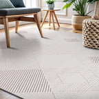 CAMILSON Micro Loop Rug 4x6 Modern Luxury Geometric Diamond Trellis Area Rugs Soft High and Low Pile Stain Resistant Easy-Cleaning Non-Shedding for Living Room Office Indoor Carpet (4 x 6 White-Beige)
