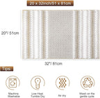 PiccoCasa Chenille Bathroom Rug, Soft Fluffy Absorbent Bath Mat, Medium Pile Striped Carpet Washable Non Slip Bathroom Floor Mats(20"x32",Khaki & White)