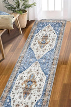 COMSLE Boho Runner Rug, 2 x 7 Ft Washable Area Rugs for Hallway Faux Wool Small Kitchen Distressed Throw Rug Non-Slip Laundry Room Carpet Runner for Entryway Indoor Door Mat Bedroom