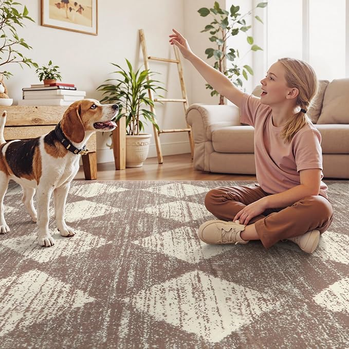 Lahome Trellis 2x7 Washable Kitchen Bathroom Runner Rug, Non Skid Runners for Hallways with Rubber Backing, Moroccan Entryway Carpet Runner for Laundry Room Foyer Bedside, Beige