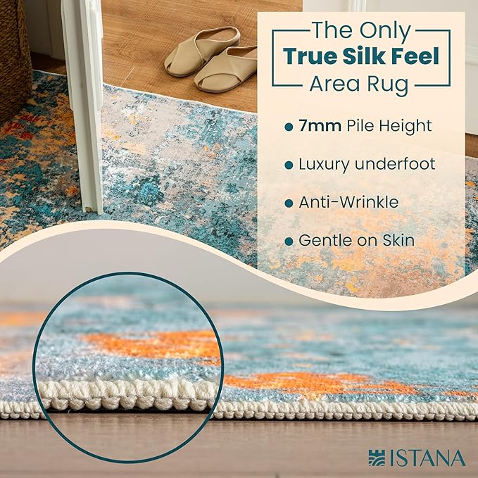 Istana Hallway Runner Rug 2x6 - Multi/Blue Kitchen Rugs Non Slip Washable -Silk's Soft Touch Carpet Runner - Stylish Rug Runner for Home