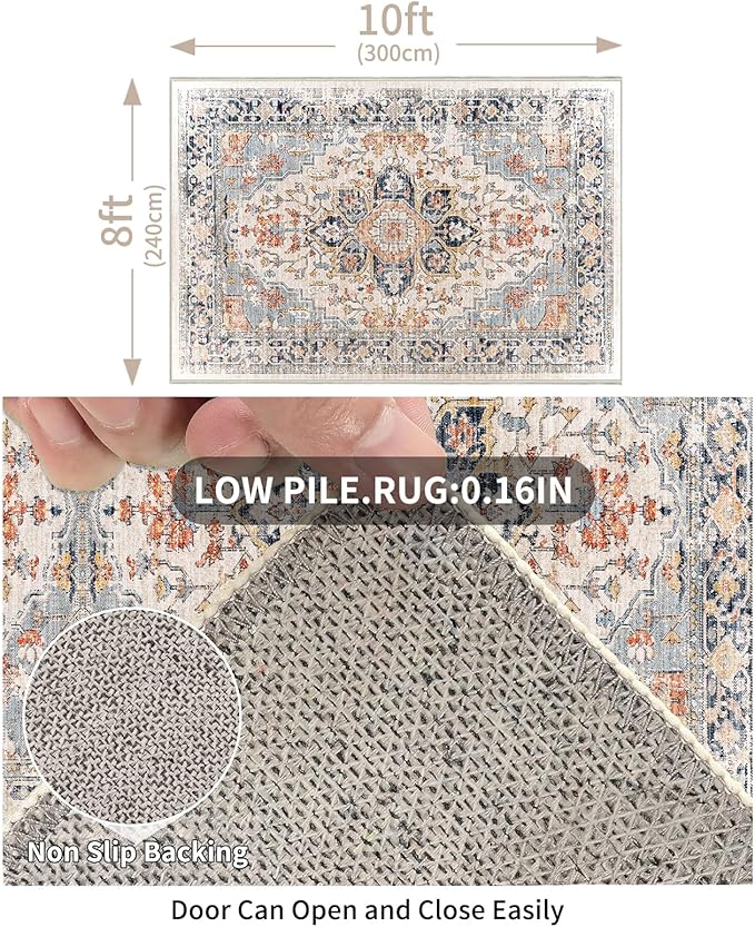 Enkor Area Soft Rugs 8x10 Washable Non Slip Boho Floor Rugs for Living Room Bedroom, Vintage Style Farmhouse Mat for Kitchen Entryway Orange & Black