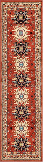 Unique Loom Taftan Collection Border Geometric Tribal Inspired Design Area Rug (2' 7 x 10' 0 Runner, Terracotta/ Ivory)