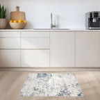 2x3 Entryway Area Rug: Washable Neutral Modern Abstract Small Rug - Non-Slip Low Pile Throw Indoor Carpet for Entrance Kitchen Front Door Mat Bathroom Entry Kids Room - Beige Blue