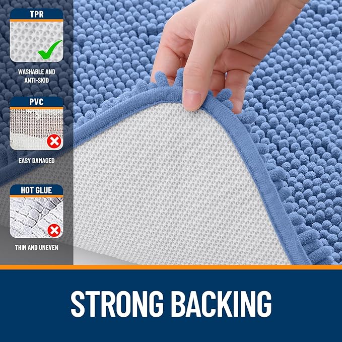 OLANLY Bathroom Rugs 30x20, Extra Soft Absorbent Chenille Bath Rugs, Rubber Backing Quick Dry, Machine Washable Bath Mats for Bathroom Floor, Tub and Shower, Home Decor Accessories, Cornflower Blue