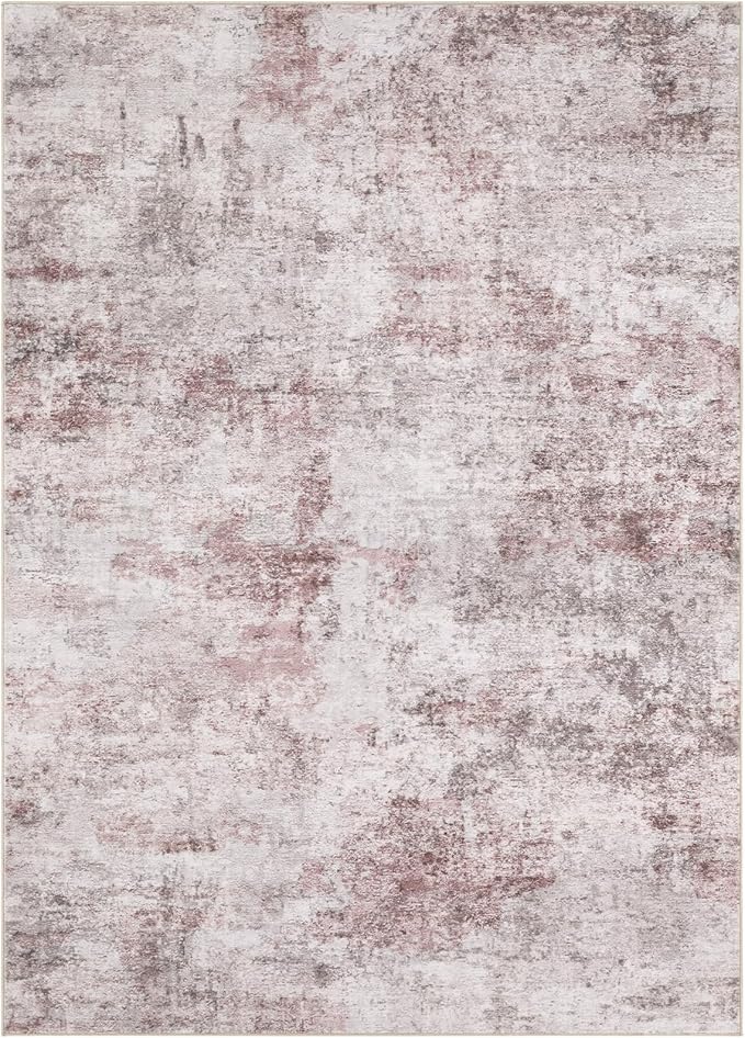 5x7 Area Living Room Rugs - Washable Neutral Modern Abstract Soft Thin Large Rug Indoor Floor No Slip Rug Carpet for Bedroom Under Dining Table Home Office Decor - Pink