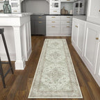 vivorug Sage Green Runner Rug 2x10 Machine Washable Rug with Non-Slip Backing, Ideal for Kitchen Hallway Entryway Laundry Room - Vintage, Durable, Easy Clean, Low Pile Carpet Runner