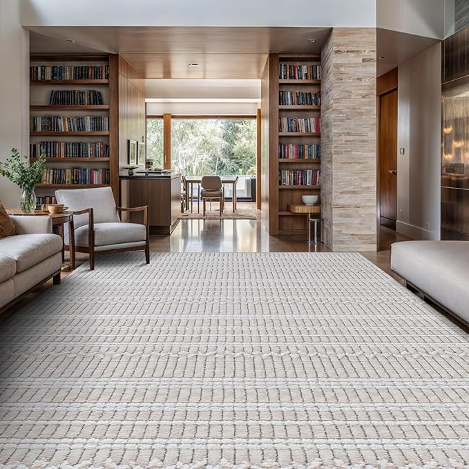 Modern Indoor Rug Stripe 9x12 Area Rugs for Living Room Luxury Kitchen Bedroom Durable Soft Geometric Durable Low and High Pile Stain Resistant Non Shedding Area Carpet 9x12