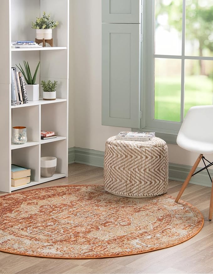 Unique Loom Isabella Collection Area Rug - Adjani (7' 10" Round, Rust Red/ Black)