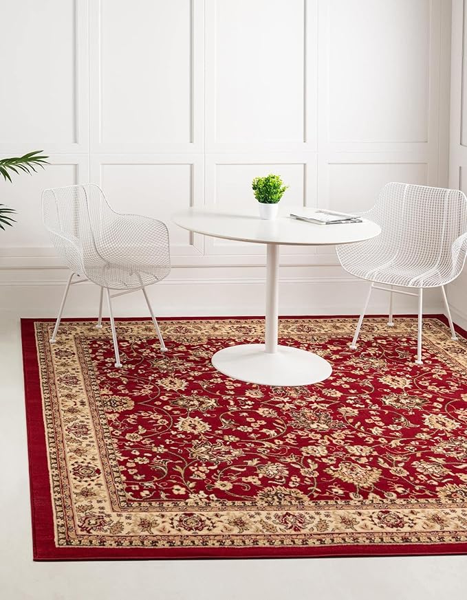 Unique Loom Sialk Hill Collection Area Rug - Washington (4' Square Burgundy/Cream)