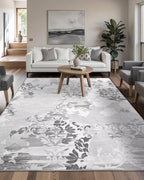 Washable Abstract Rug, 6x9 Classic Grey and White Floral Area Rugs with Non-Slip Rubber Backed for Living Room, Low Pile Modern Throw Carpet Bedroom Dining Room Decor