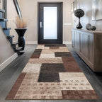 Modern Geometric Patchwork Indoor Runner Rug for Living Room, Chocolate 2.7'x 10' Rug Rockwood Collection Hardwood Floors Decor for Bedroom, Brown Throw Carpet for Office Entryway Dining Room