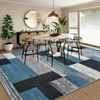 Large Area Rugs,Modern Geometric Patchwork Floor Decor for Bedroom Aesthetic Carpet, Rockwood Collection, Indoor Rugs for Living Room, Dining Room, Nursery, Office, Machine Washable Rug,9x12 Ft Blue