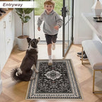 2' x 3' Black Washable Area Rugs, Non-Slip Entryway Rug, Boho Low Pile Door Mat Indoor Entrance, Floral Medallion Pattern Vintage Rugs for Kitchen Bedroom Bathroom Laundry Living Room Farmhouse