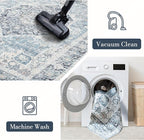 Area Rug 6×9, Large Vintage Boho Rug,Ultra-Soft Low Pile, Washable, Non Slip,Stain Resistant, Printed Carpet for Living Room Bedrooms Playroom Office Kitchen, Light Blue