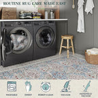 Lahome Floral Washable Rugs 8x10, Soft 8x10 Area Rugs for Living Room Bedroom, Boho Non-Slip Forest Stain Resistance Large Throw Carpet for Farmhouse Dining Room Office, Beige/Blue