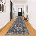 KOZYFLY Runners for Hallways 3x18 Ft Extra Long Washable Kitchen Thin Runner Rug Boho Runner Rug for Entryway Indoor Printed Faux Wool Stair Floor Carpet for Stair Kitchen Hall, Gold/Navy