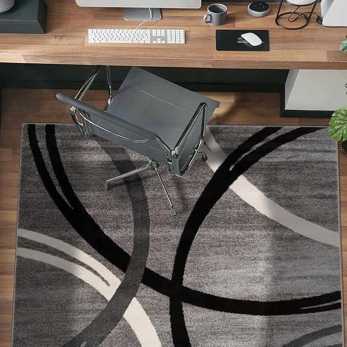 Rugshop Wavy Circles Design Area Rug, Carpet with Jute Backing for Kitchen, Entryway, or Office, Gray, 4' x 6'