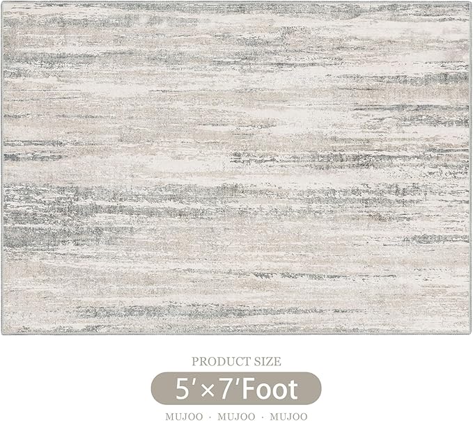 MUJOO 5x7 Washable Area Rug,Modern Abstract Rugs for Living Room Bedroom Dining Room,Large Non Slip Carpet Indoor,Low Pile Throw Rug Accent Neutral Beige and Grey
