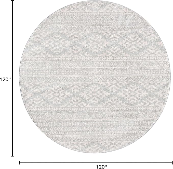 SAFAVIEH Tulum Collection Area Rug - 10' Round, Light Grey & Ivory, Moroccan Boho Tribal Design, Non-Shedding & Easy to Clean, Ideal for Living Room, Bedroom, Dining Space (TUL272F)