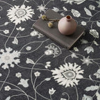 EVERGRACE Area Rugs for Living Room 5x7, Boho Floral Faux Wool Indoor Outdoor Rugs, Washable Rugs for Bedroom Dining Room Entryway Kitchen, Low Pile Floor Mat Carpet for Home Decor, Ebony Black