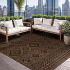 Beverly Rug Waikiki Boho Indoor Outdoor Rug 8x10, Washable Outside Carpet for Patio, Deck, Porch, Bohemian Area Rug, Farmhouse Rugs, Aztec Tribal Rug, Nut Brown and Black